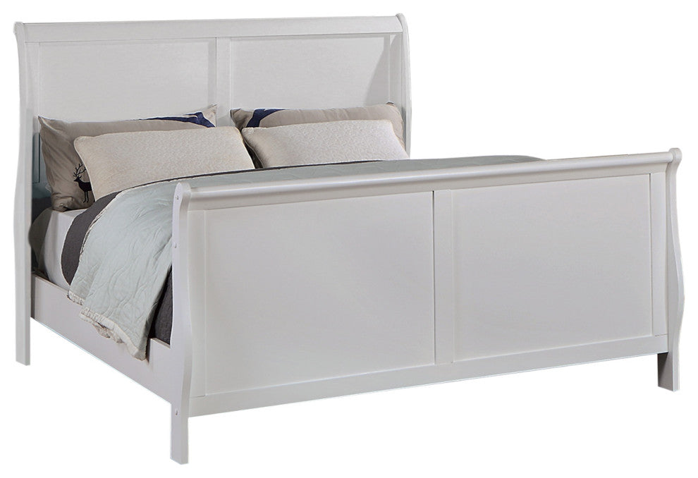 Eastern King Size Sleigh Panel Bed, White