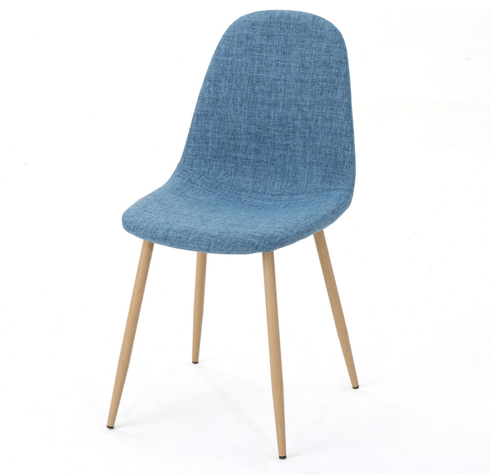 GDF Studio Resta Fabric Dining Chairs With Wood Finished Metal Legs, Set of 2, Muted Blue/Light Brown
