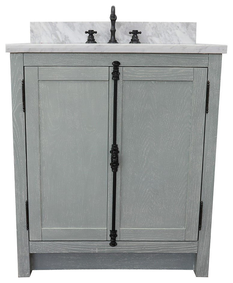 30" Single Vanity, Gray Ash, White Carrara Top, Oval Sink