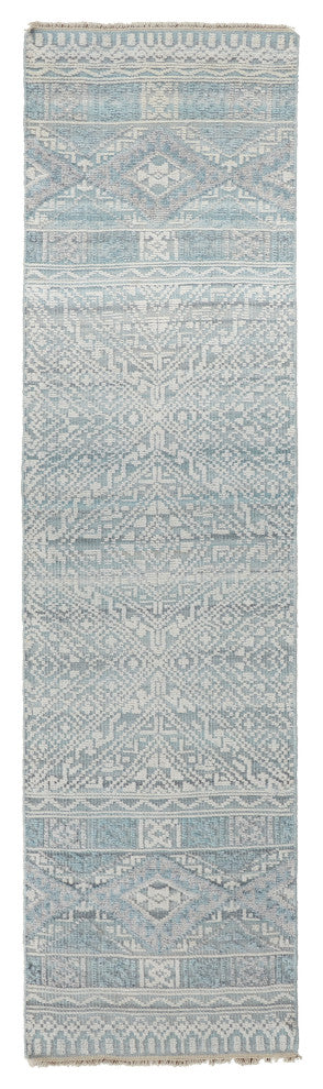 Eckhart Geometric Tribal Rug, Light Aqua Blue, 2'6"x10'