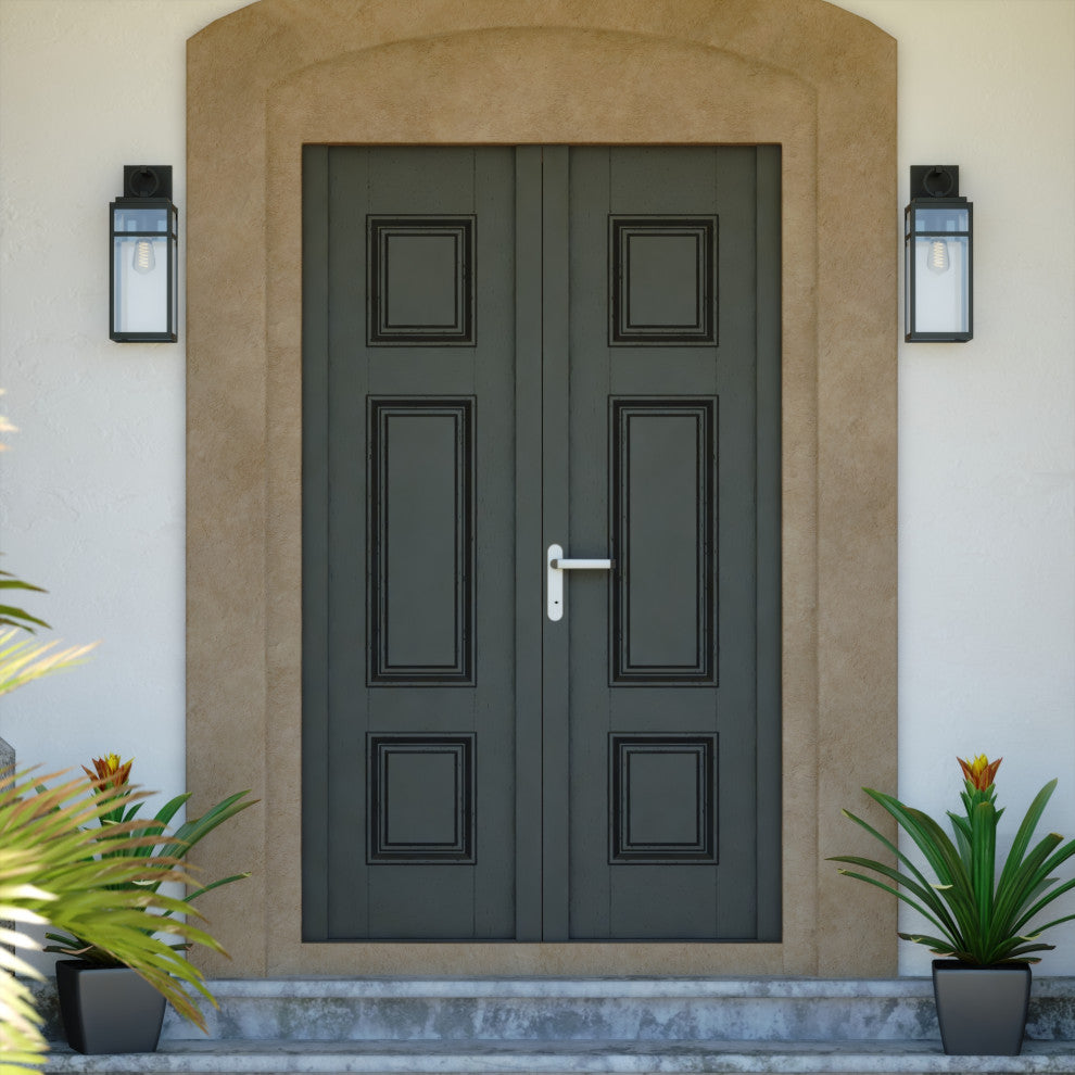 Hubbard 6-in 1 Light Dusk to Dawn Black Outdoor Wall Lantern Clear Glass Shade