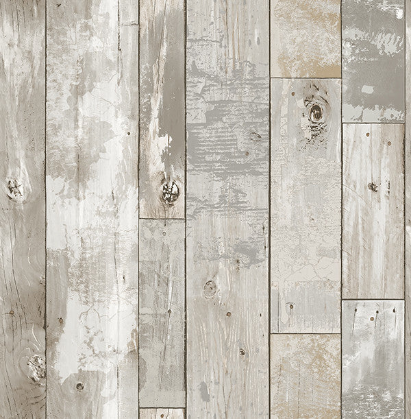 Distressed Wood Panel Wallpaper, Gray, Bolt