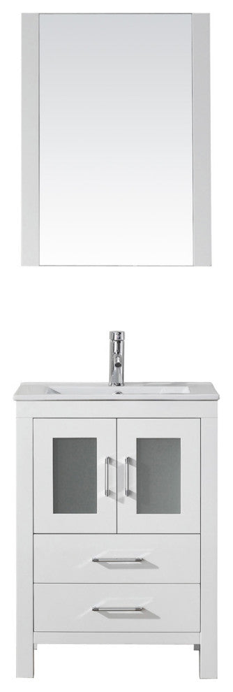 Dior 24" Single Bathroom Vanity, White, White Ceramic, Brushed Nickel Faucet