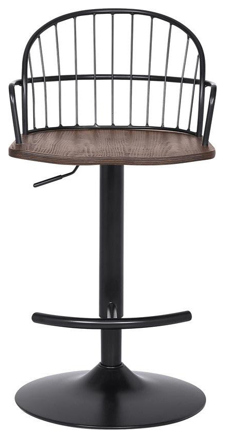 Edward Adjustable Walnut Glazed Barstool in Black Powder Coated Finish