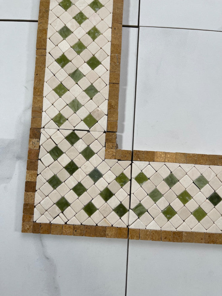 Marble Mosaic Border Decorative Tile Inca Antique 3.25x3.25 Tumbled, 1 piece