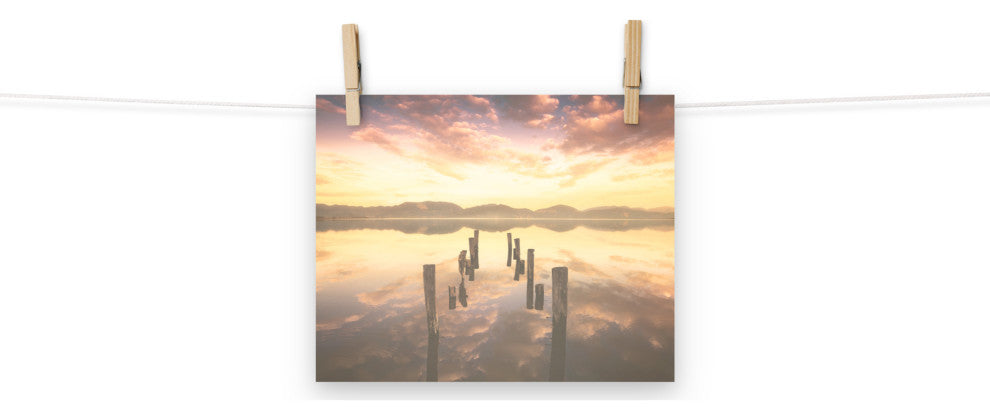 Sunset Pillars and Reflections on Lake Landscape Photo Loose Wall Art Prints, 8" X 10"