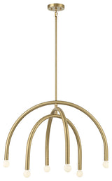 6-Light Chandelier, Matte Black, Natural Brass