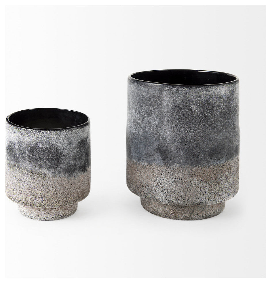 Squally 8.0Lx8.0Wx8.6H Black/Brown Ceramic Ombre Textured Vase