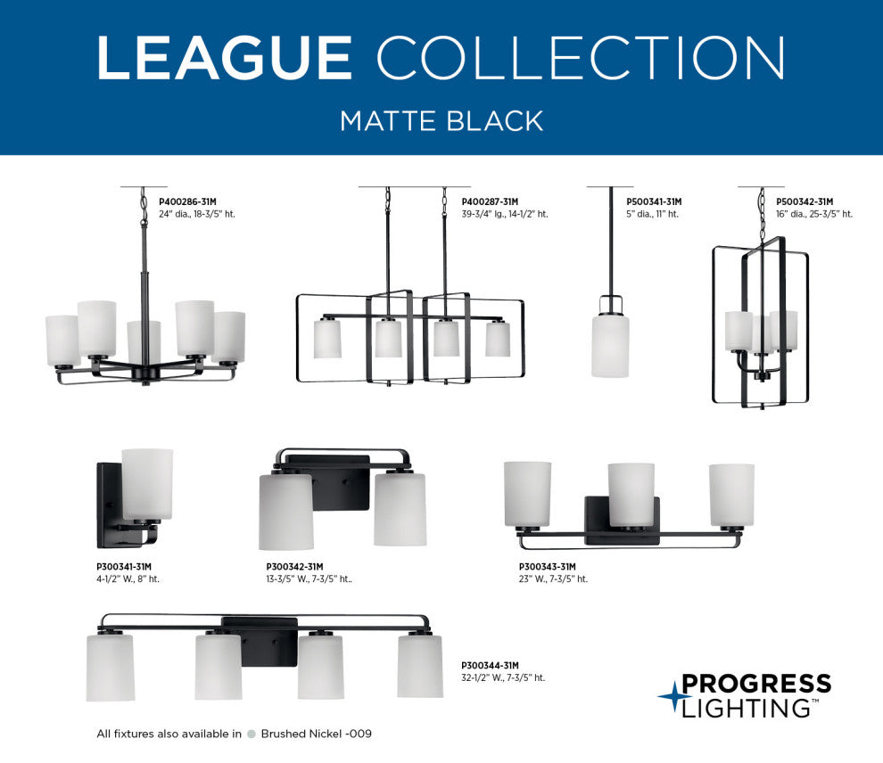 League Collection 3-Light Modern Farmhouse Foyer Chandelier, Matte Black