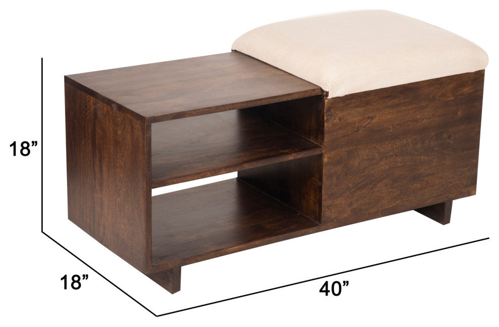 Benzara BM285207 Accent Storage Bench, Sliding Cushion Top, Modern, Brown Wood