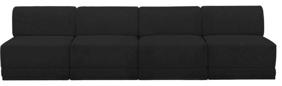 Ollie Black Boucle Fabric Straight Modular Sofa, Black, 4-Piece: 4 Armless Chair