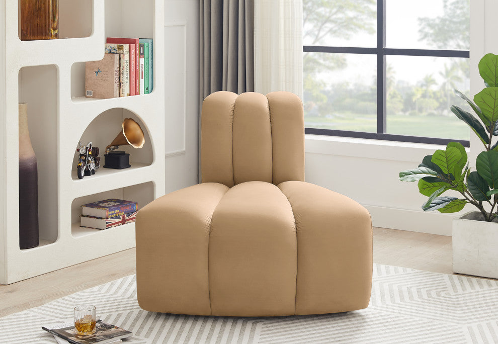 Arc Upholstered Modular Component, Camel, 1-Piece: Reverse Corner, Velvet