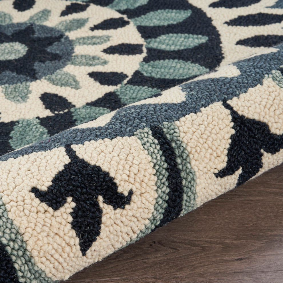 6" Round Blue Floral Bloom Area Rug