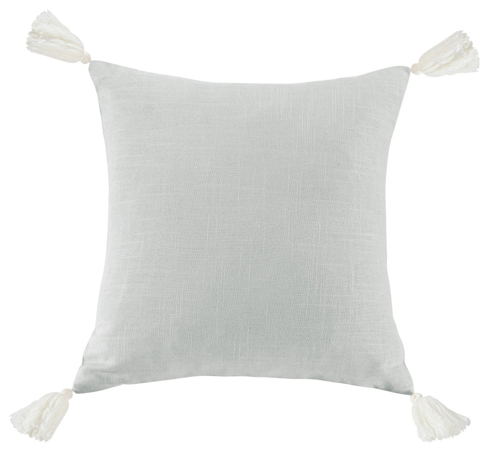 Luna Washed Linen Tasseled Square Pillow, 18"x18", Light Gray
