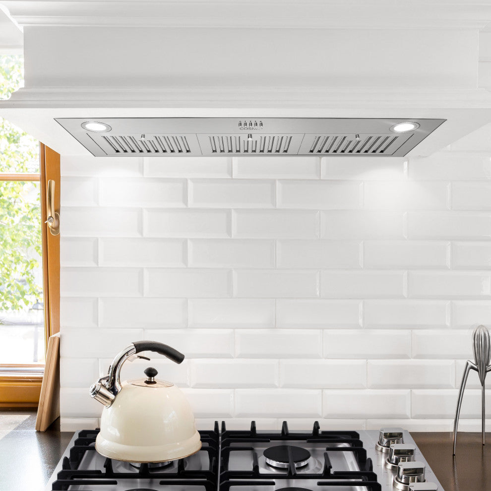 Cosmo 36" Insert Range Hood With Push Button Controls, Stainless Steel