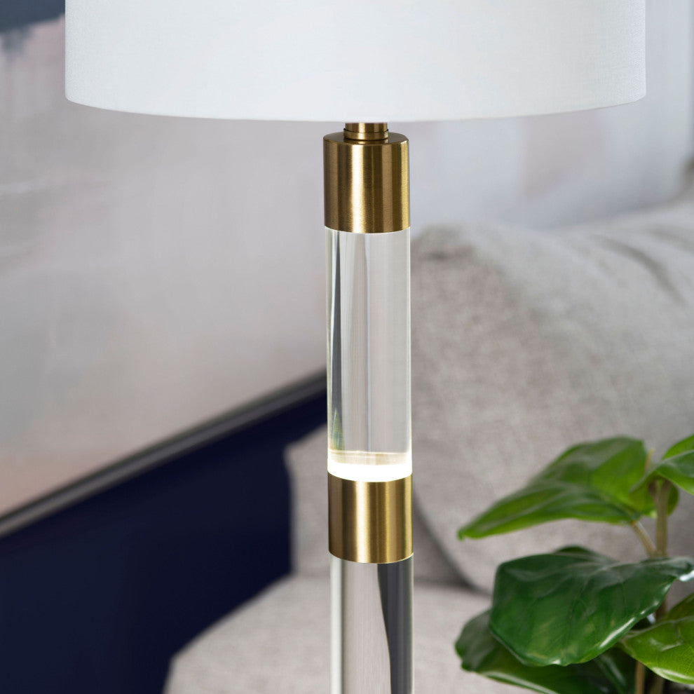 Winslet Metal Table Lamp with Nightlight with White Linen Shade