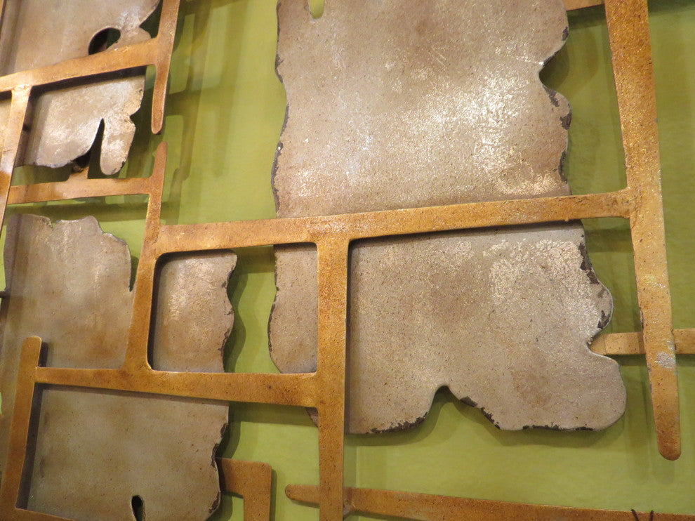 Modern Abstract Squares Gold Silver Wall Art, Contemporary Metal