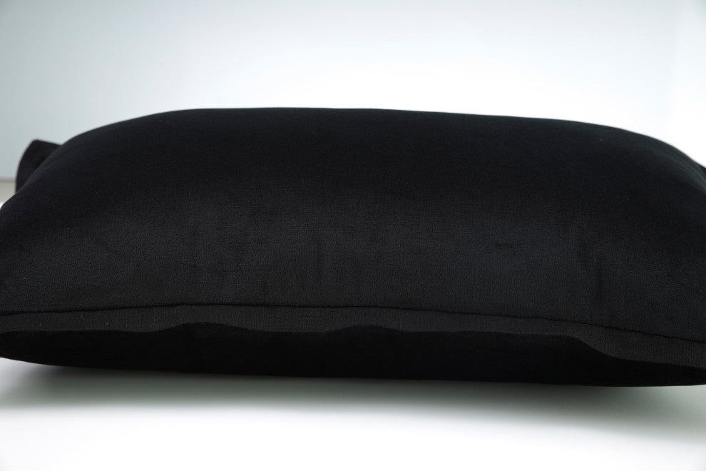 Velvet Flange Black Rectangular Throw Pillow