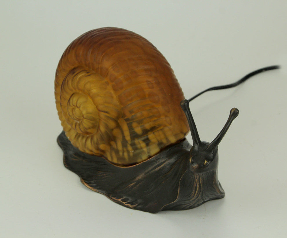 Amber Glass Art Shell Metal Snail Figurine Accent Lamp