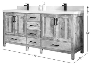 Malibu Mango 72" Double Sink Bath Vanity, White Washed 2" Piatra Gray