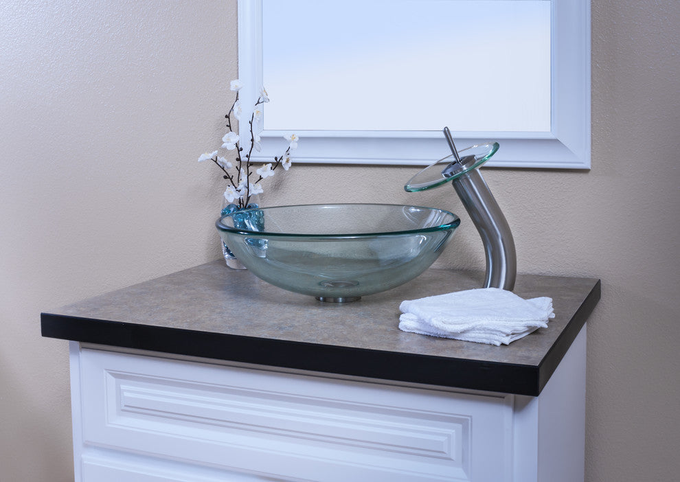 Topia Single Lever Waterfall Vessel Faucet, Brushed Nickel