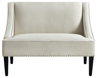 Inspired Home Aryanna Bench Upholstered, Cream White Linen
