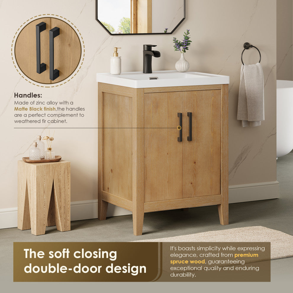 Solara 24" Bathroom Vanity, Weathered Fir, 24", With Mirror
