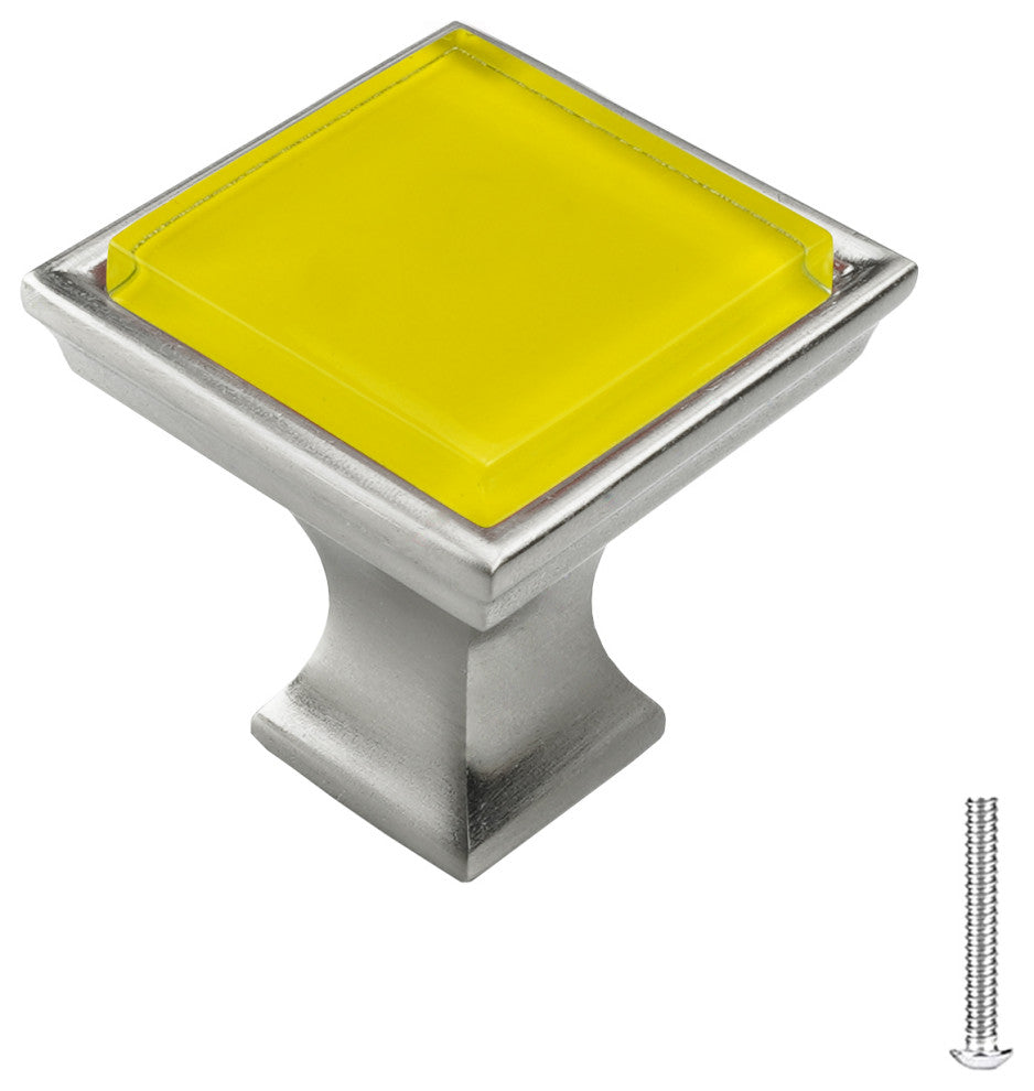 Golden Yellow Crystal Glass Brushed Nickel Madison Classic Knob