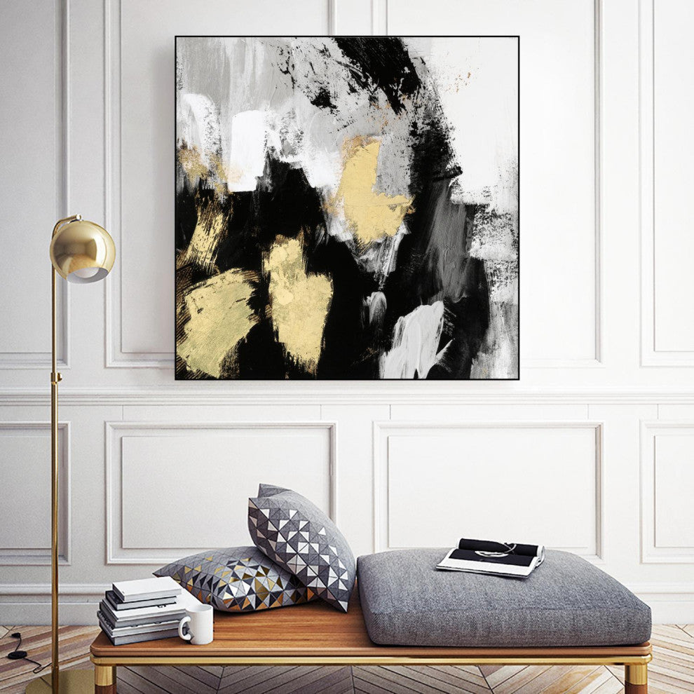 "Neutral Gold Collage I" Framed Canvas by Giant Art 30"x30"