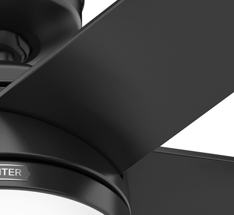 Hunter 52" Yuma Matte Black Damp Rated Ceiling Fan With LED Light Kit and Remote
