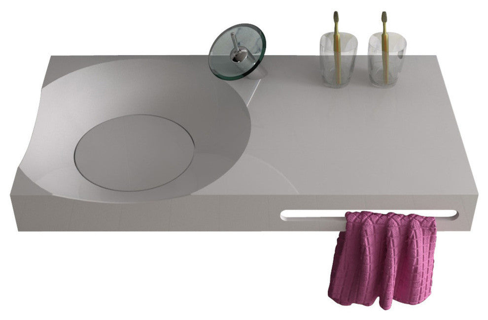 ADM Circular Wall Mounted Sink, White, 35", Matte White