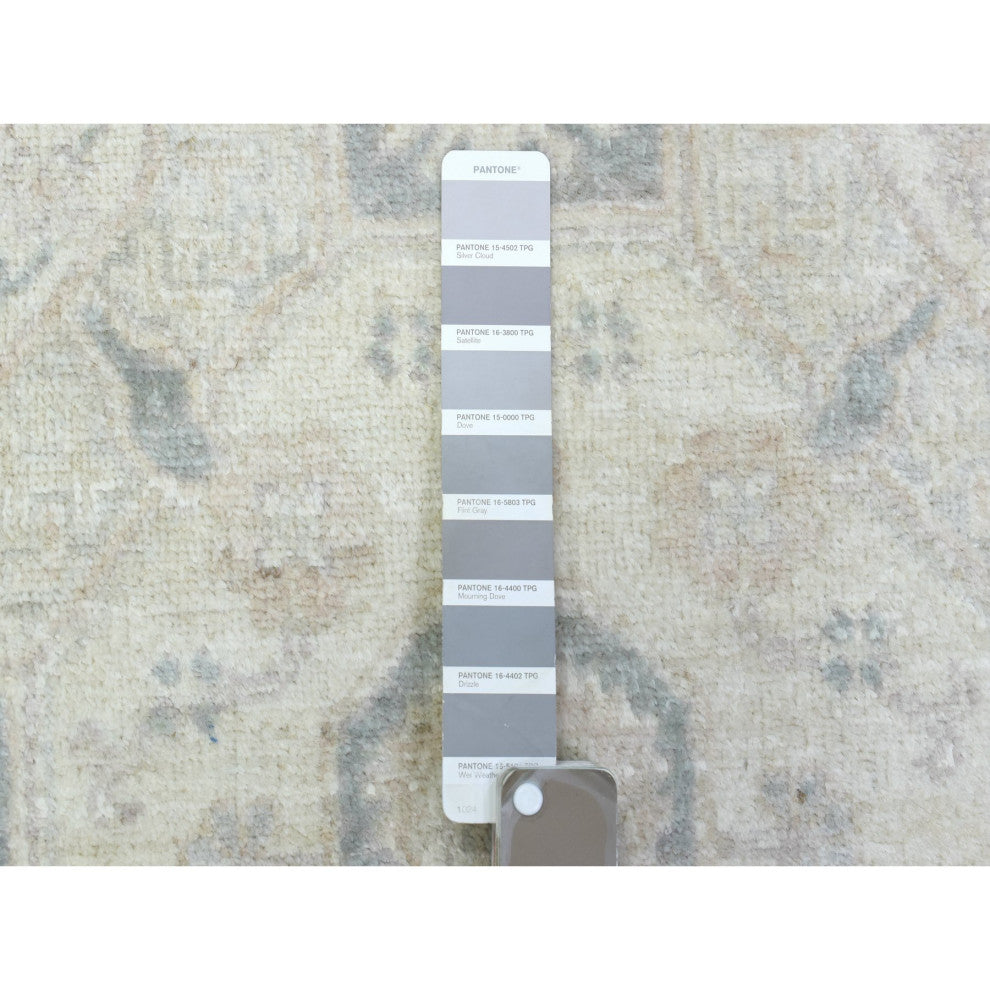 Cream White Wash Peshawar Velvety Wool Hand Knotted XL Runner Rug, 2'9"x18'9"