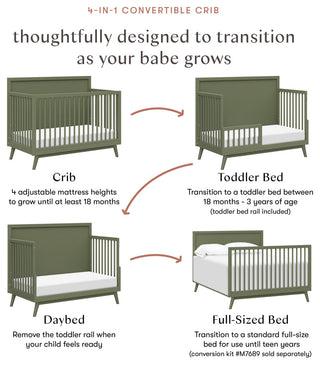 Palma 4-in-1 Convertible Crib With Toddler Bed Conversion Kit, Olive
