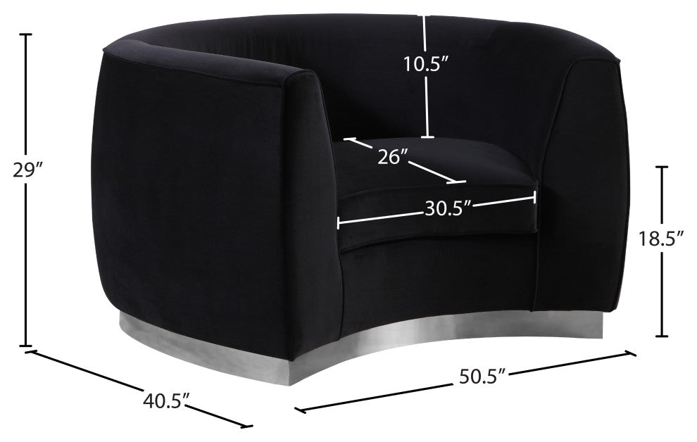 Julian Velvet Upholstered Chair, Black, Chrome Base