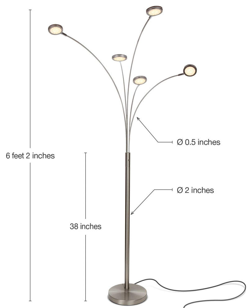 Brightech Orion 5 - Super Bright, Modern LED Arc Lamp, Satin Nickel