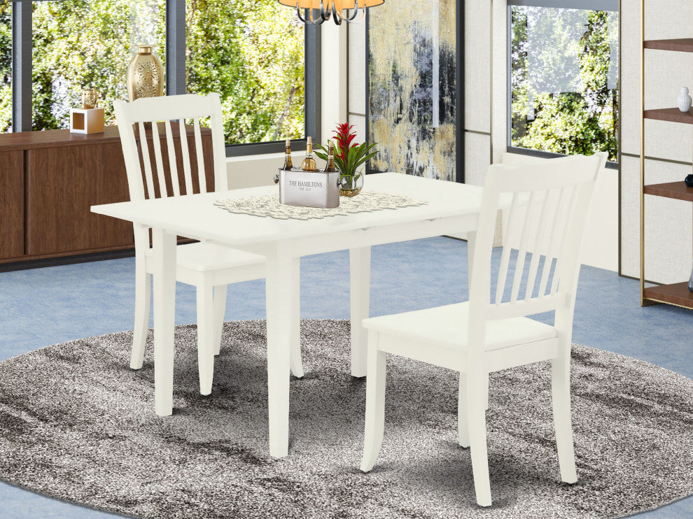 3-Pc Wood Dinette Set 2 Wood Chairs, Small Butterfly Leaf Table, Linen White