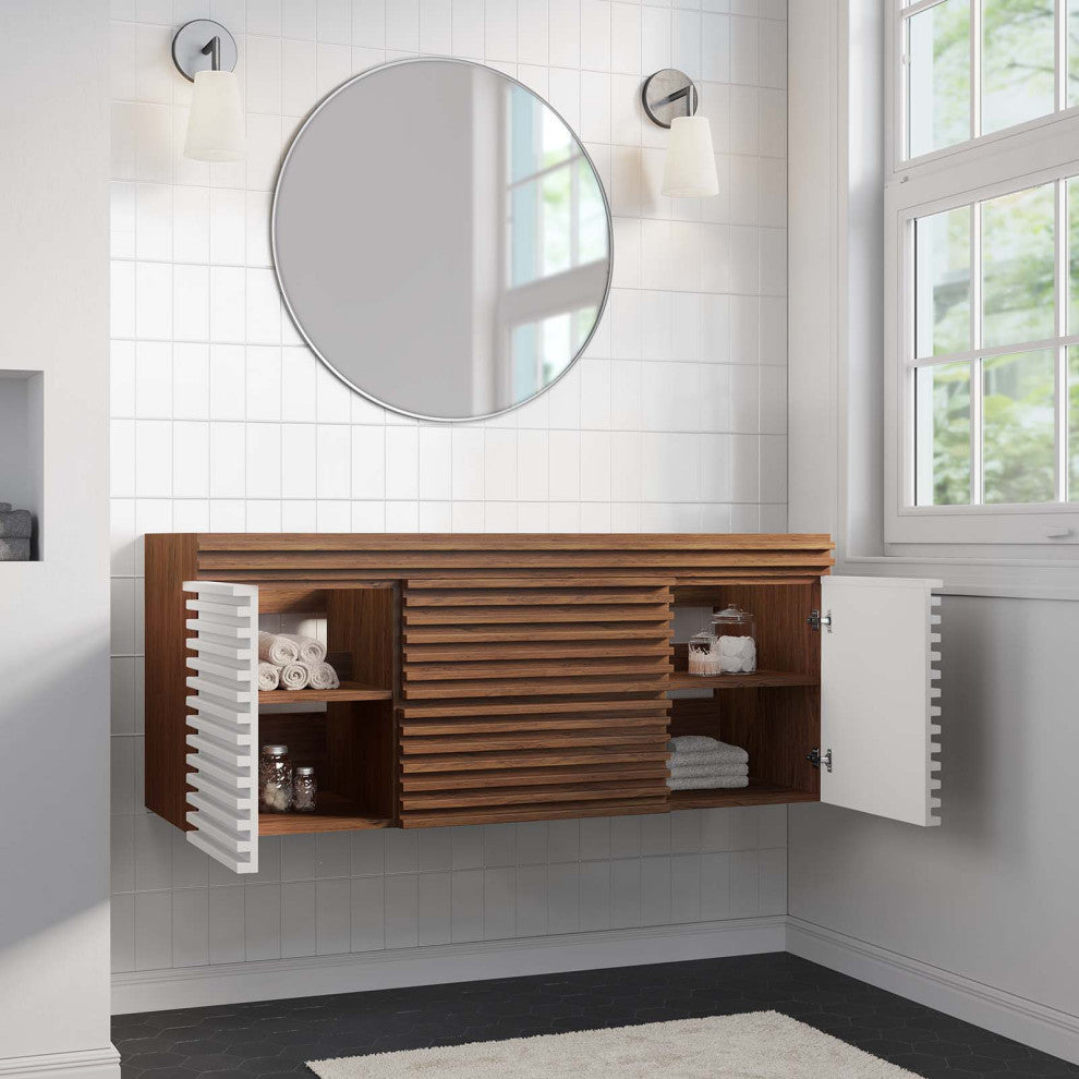 Render 48" Wall-Mount Bathroom Vanity Cabinet, White Walnut