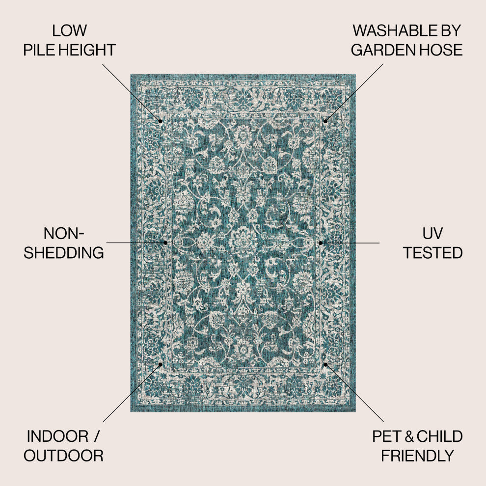 Tela Bohemian Textured Weave Floral Indoor/Outdoor Area Rug