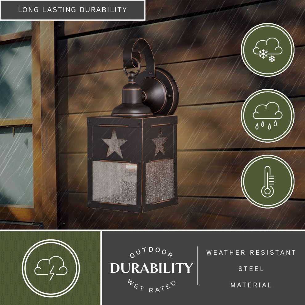 Ranger 1 Light Bronze Rustic Texas Star Outdoor Wall Lantern, 5-in W X 13-in H X 6-in D