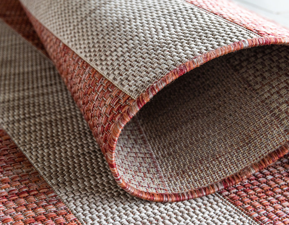 Unique Loom Aqua Blue Striped Outdoor Area Rug, Rust Red, Beige, 5' X 8'