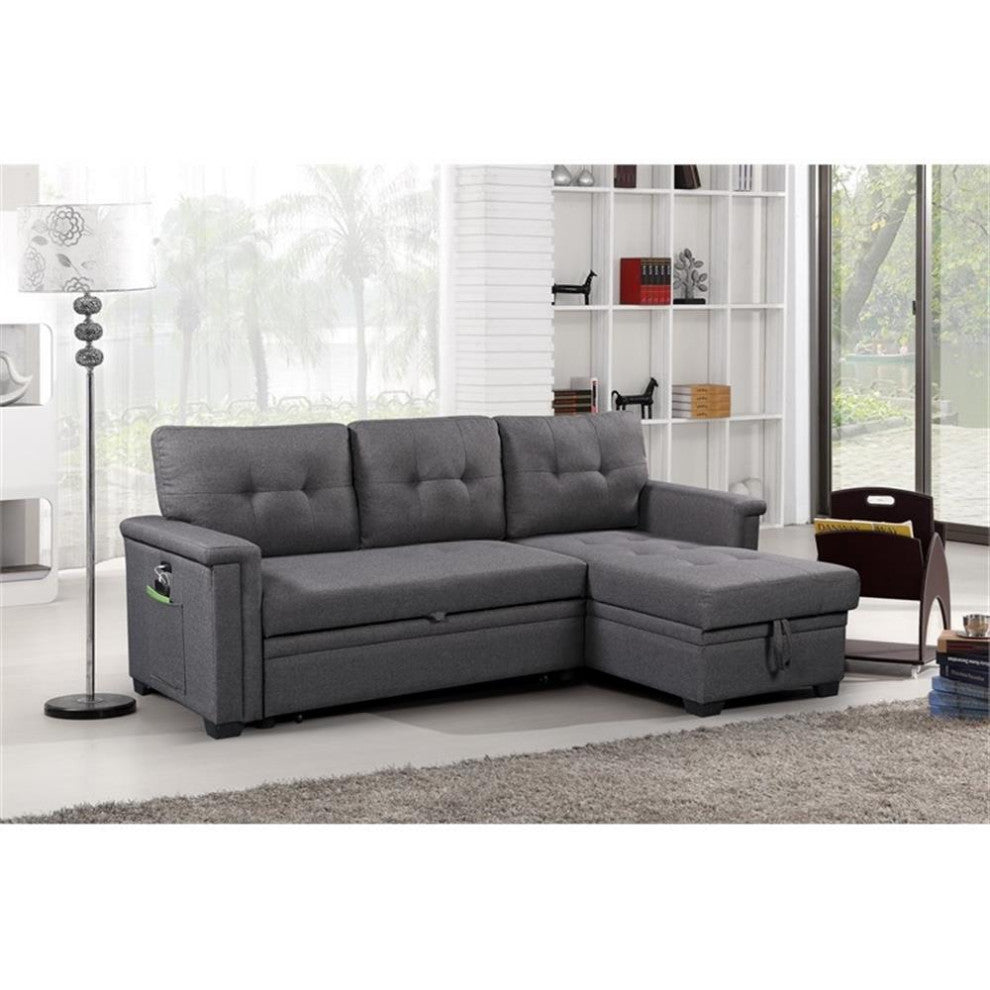 Ashlyn Gray Fabric Reversible Sleeper Sofa Storage Chaise with USB Cha