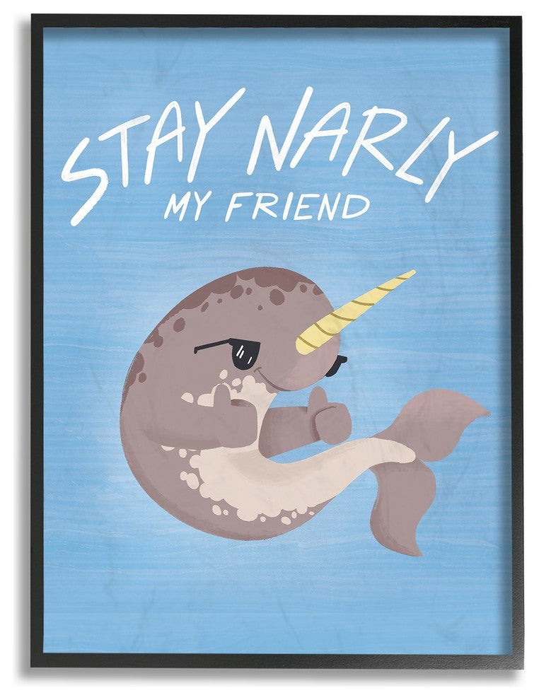 The Kids Room Stay Narly Narwhal Fun Sunglasses Blue Framed Giclee Art, 11"x14"