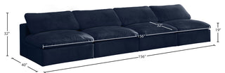 Cozy Velvet Upholstered Comfort Modular Armless Sofa, Navy