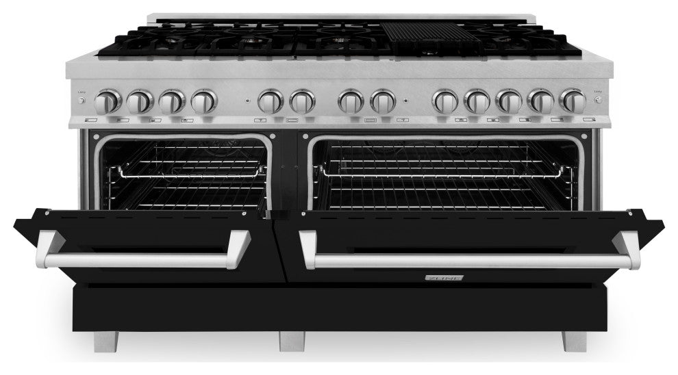 ZLINE 60" Dual Fuel Range, DuraSnow With Black Matte Door RAS-BLM-60