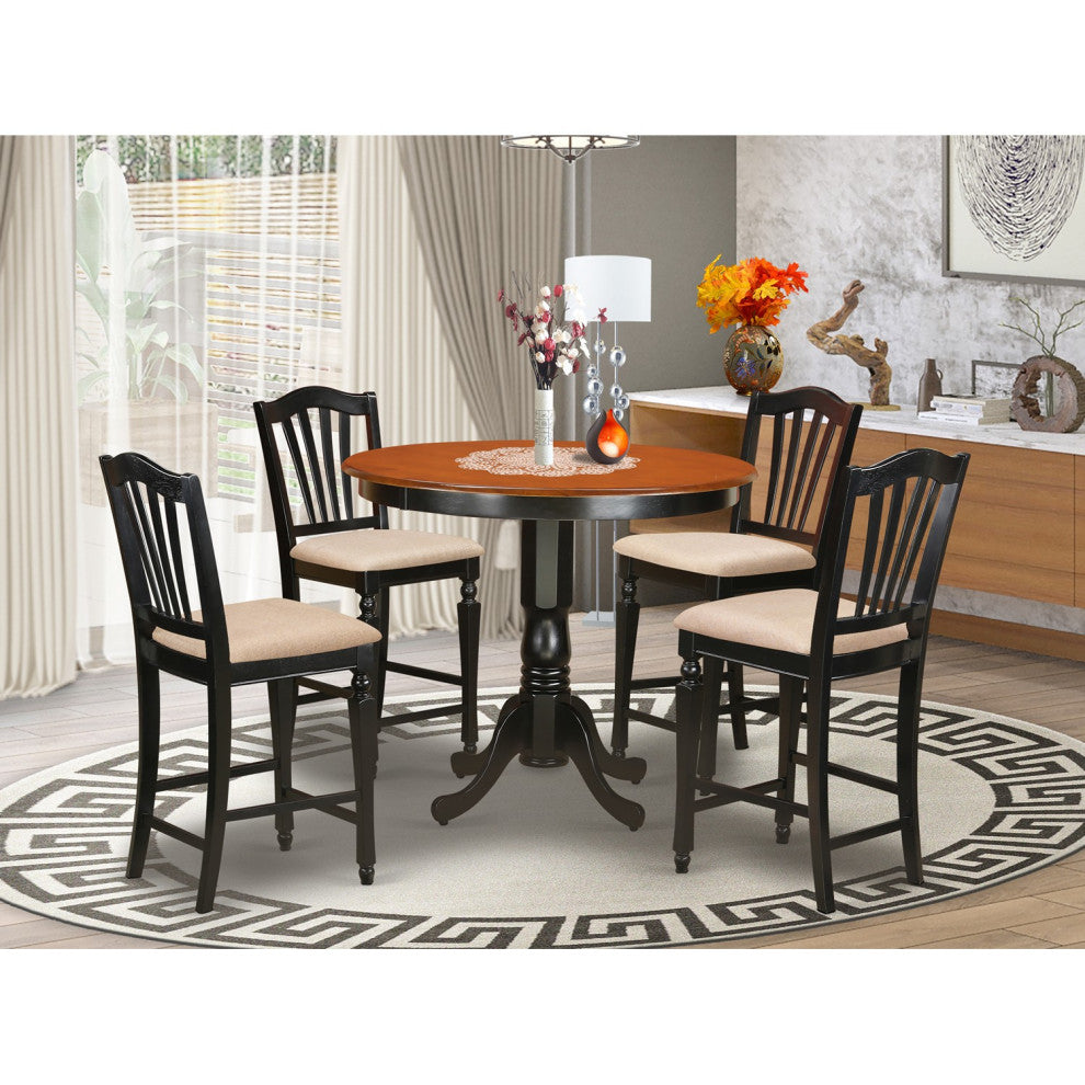 5 Pc Counter Height Table And Chair Set -Pub Table And 4 Kitchen Bar Stool