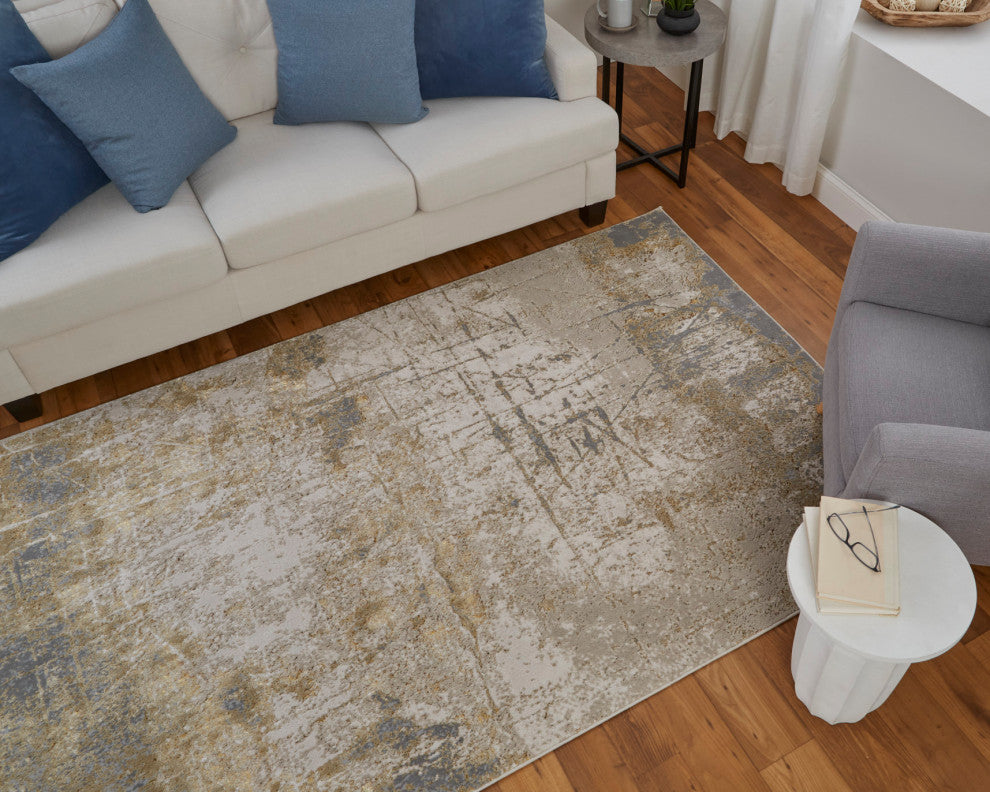 Tripoli Modern Abstract, Ivory/Brown/Gray, 10'x13'2" Area Rug