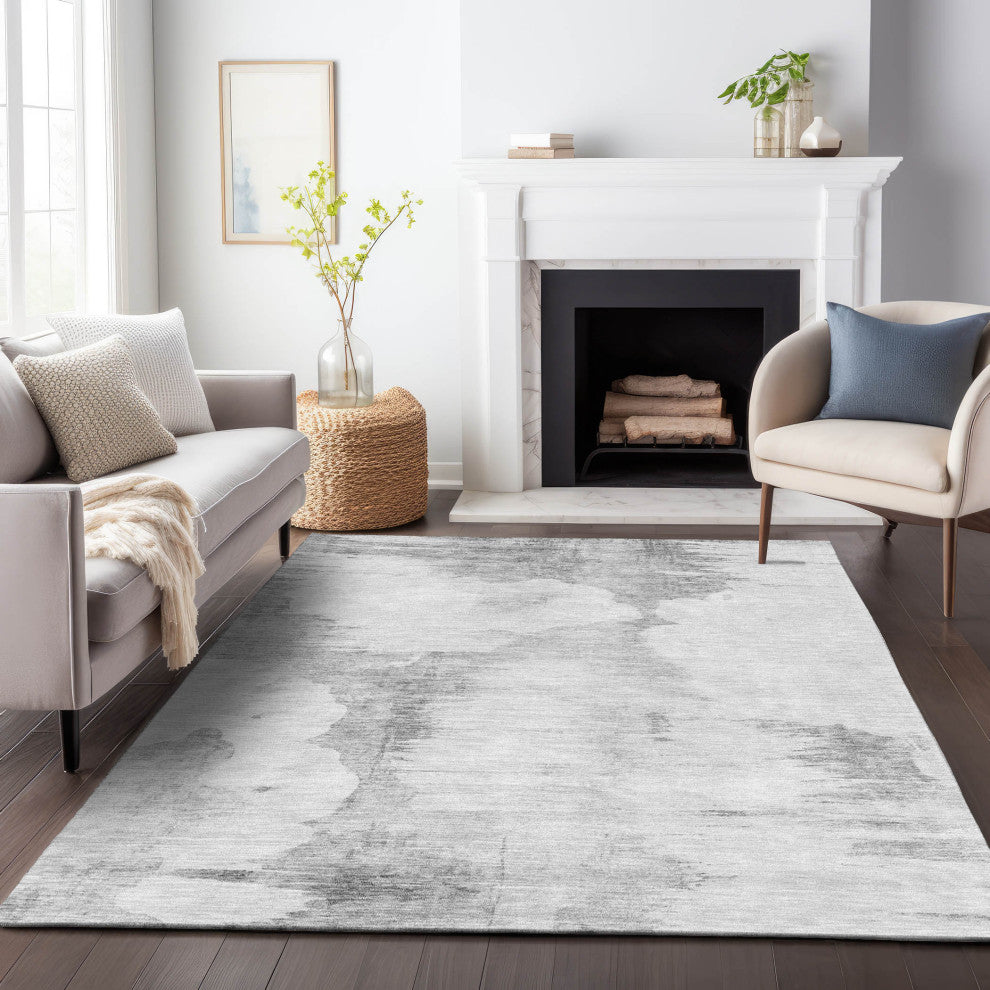 Premium Machine Washable Mayfield AMF710 Silver 3' x 5' Rug