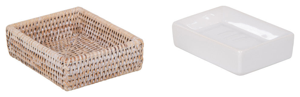 La Jolla Rattan Rectangular Soap Dish, White Wash