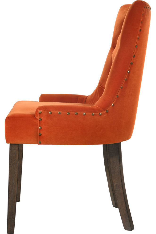 Set of 2 Orange Velvet Side Chair, Espresso Finish