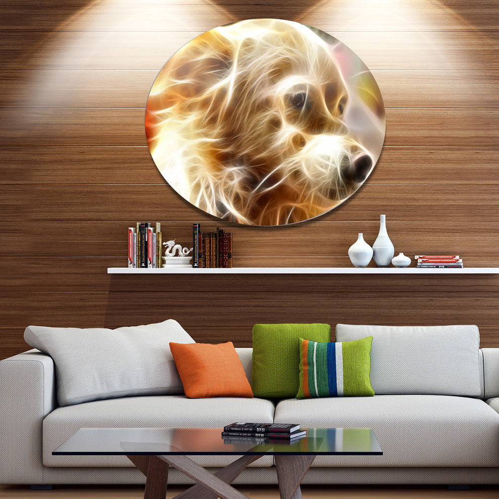 Glowing Brown Dog Head, Animal Round Wall Art, 11"